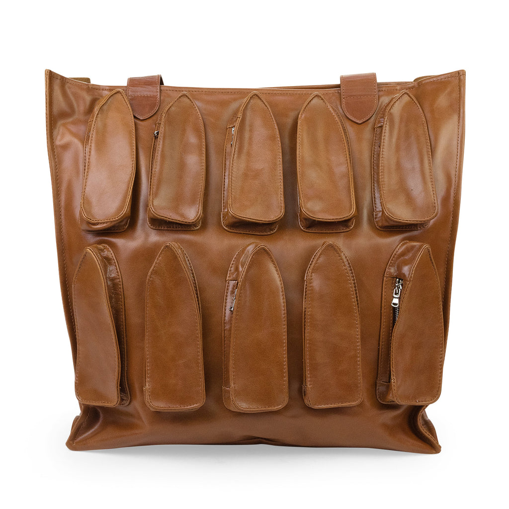 BROWN THORNED POCKET TOTE BAG