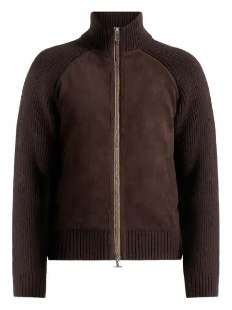 Manière De Voir Rami faux-suede & knit brown jacket
