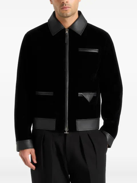 Manière De Voir Tony velvet & leather contrast jacket