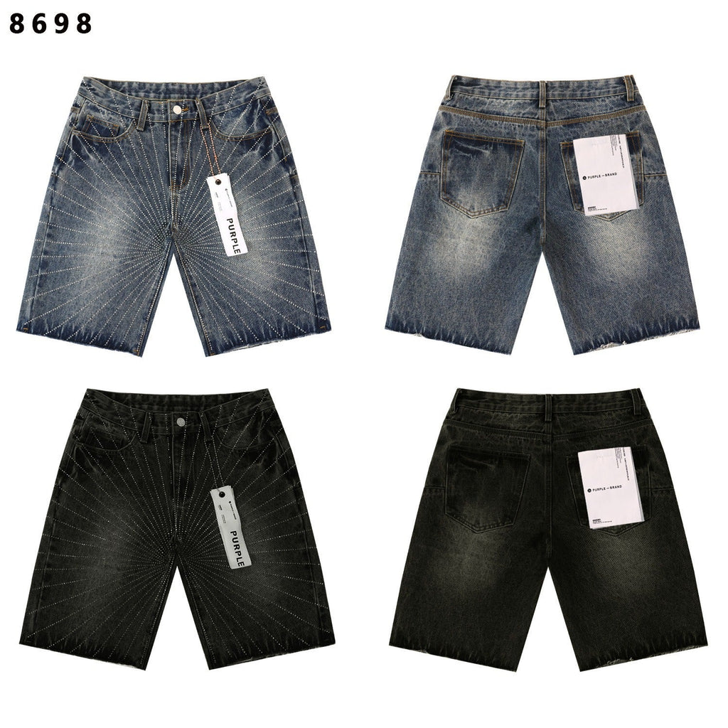 Purple Brand Rhinestone Relaxed-Fit Denim Shorts Unisex