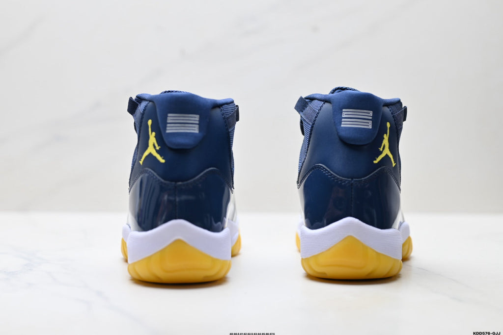 Air Jordan 11 Retro Midnight Navy and Yellow Unisex Sneakers Style 06