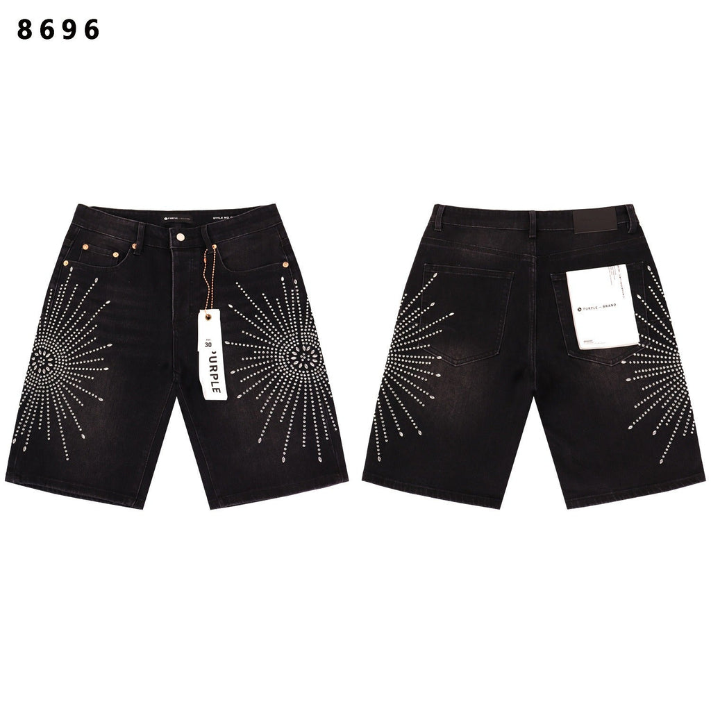 Purple Brand Rhinestone Relaxed-Fit Denim Shorts Unisex