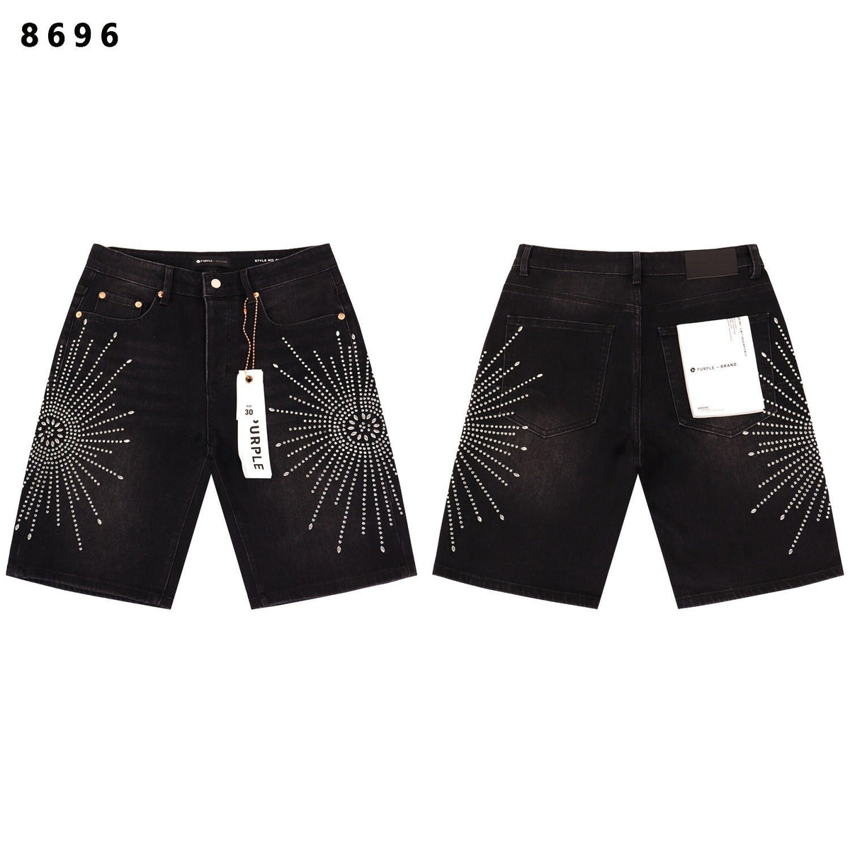 Purple Brand Rhinestone Relaxed-Fit Denim Shorts Unisex