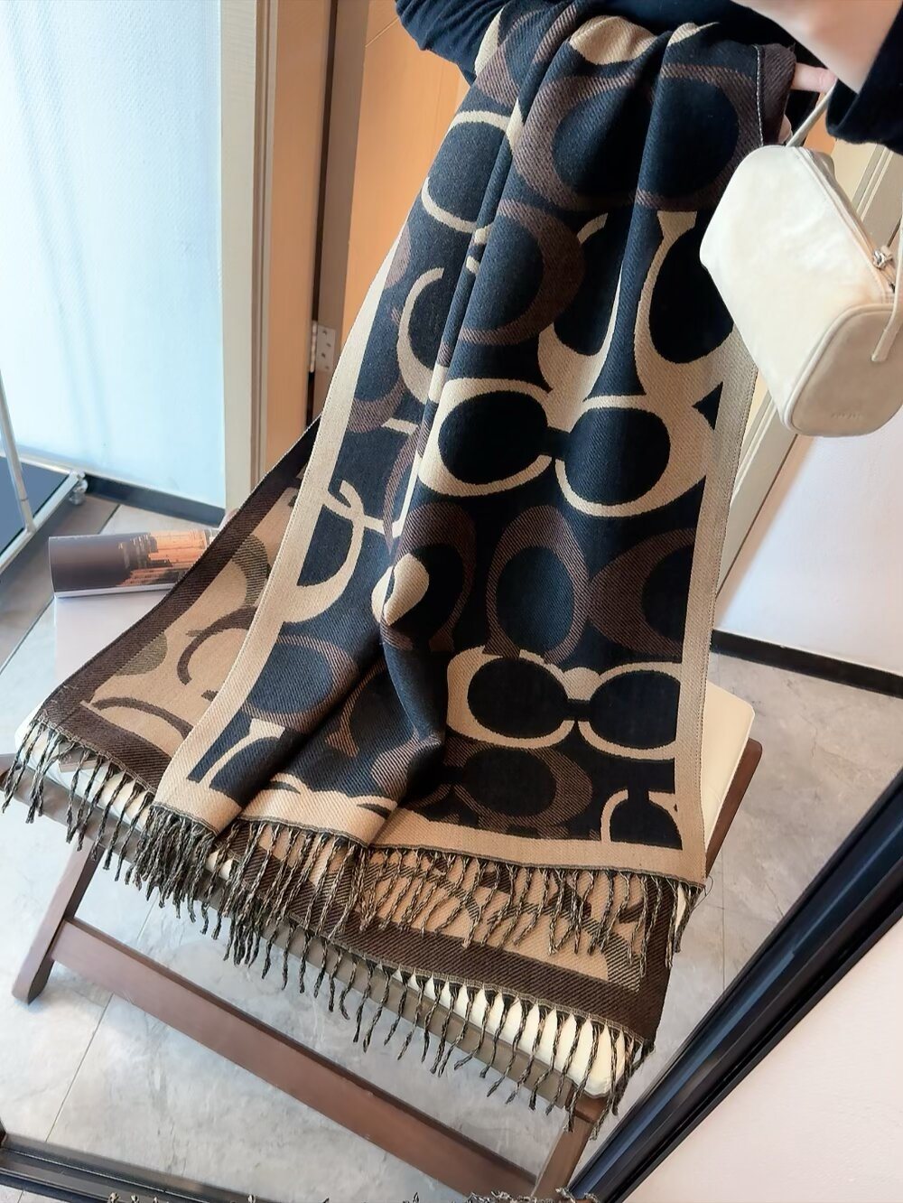 Coach Linked-Letter Fringe Scarf