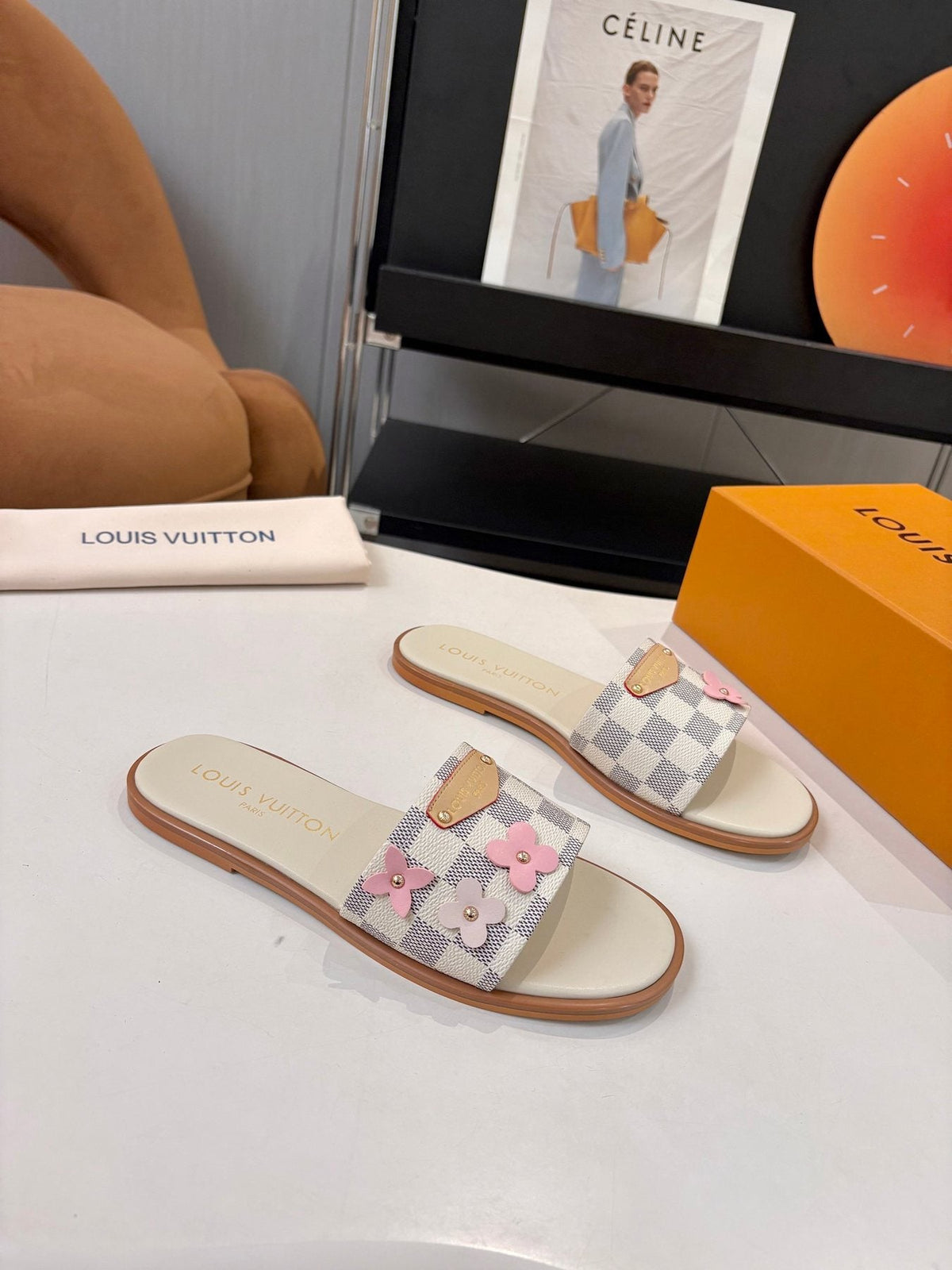 Louis Vuitton Checkerboard Floral Slide Sandals