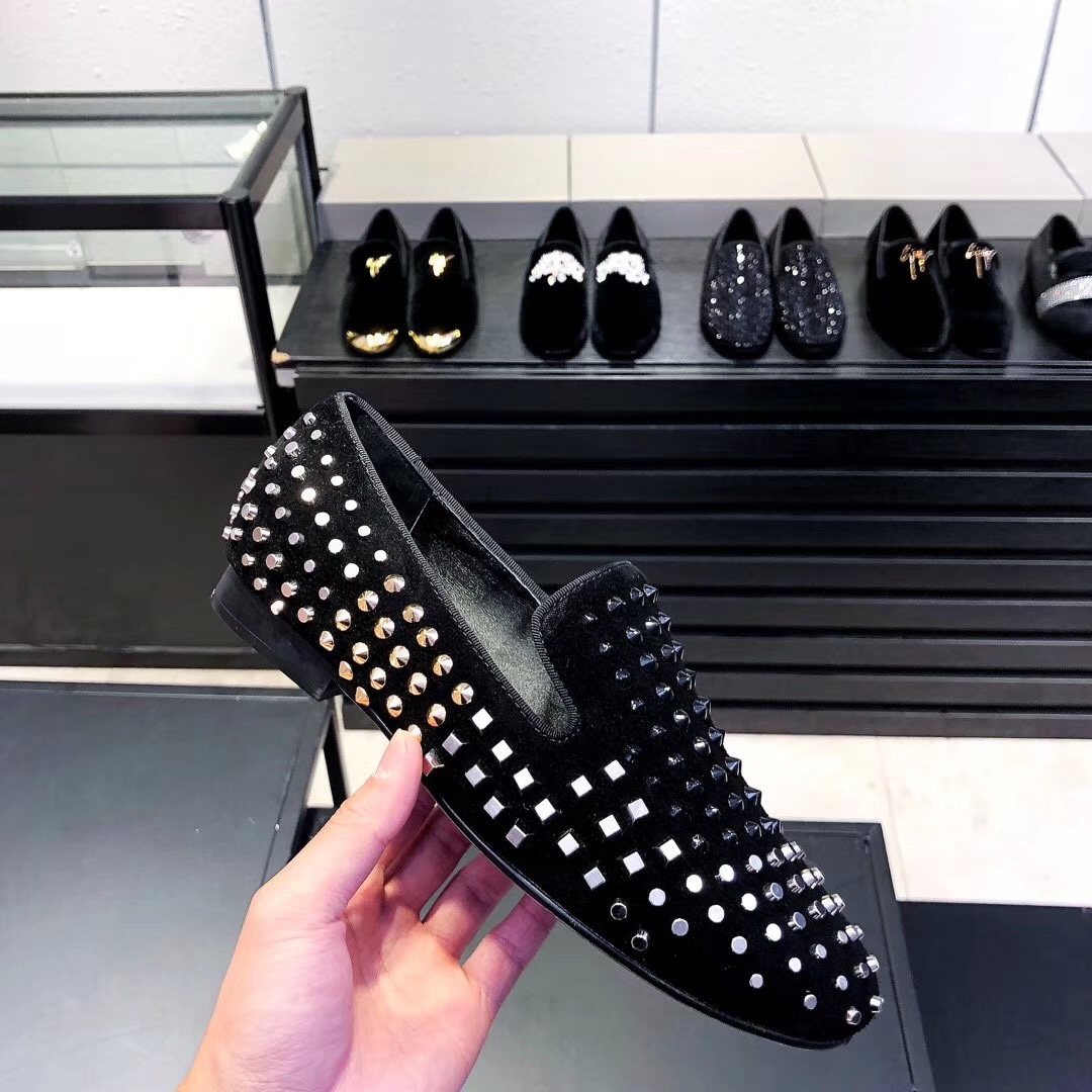 Giuseppe Zanotti Black Studded Slip-On Shoes