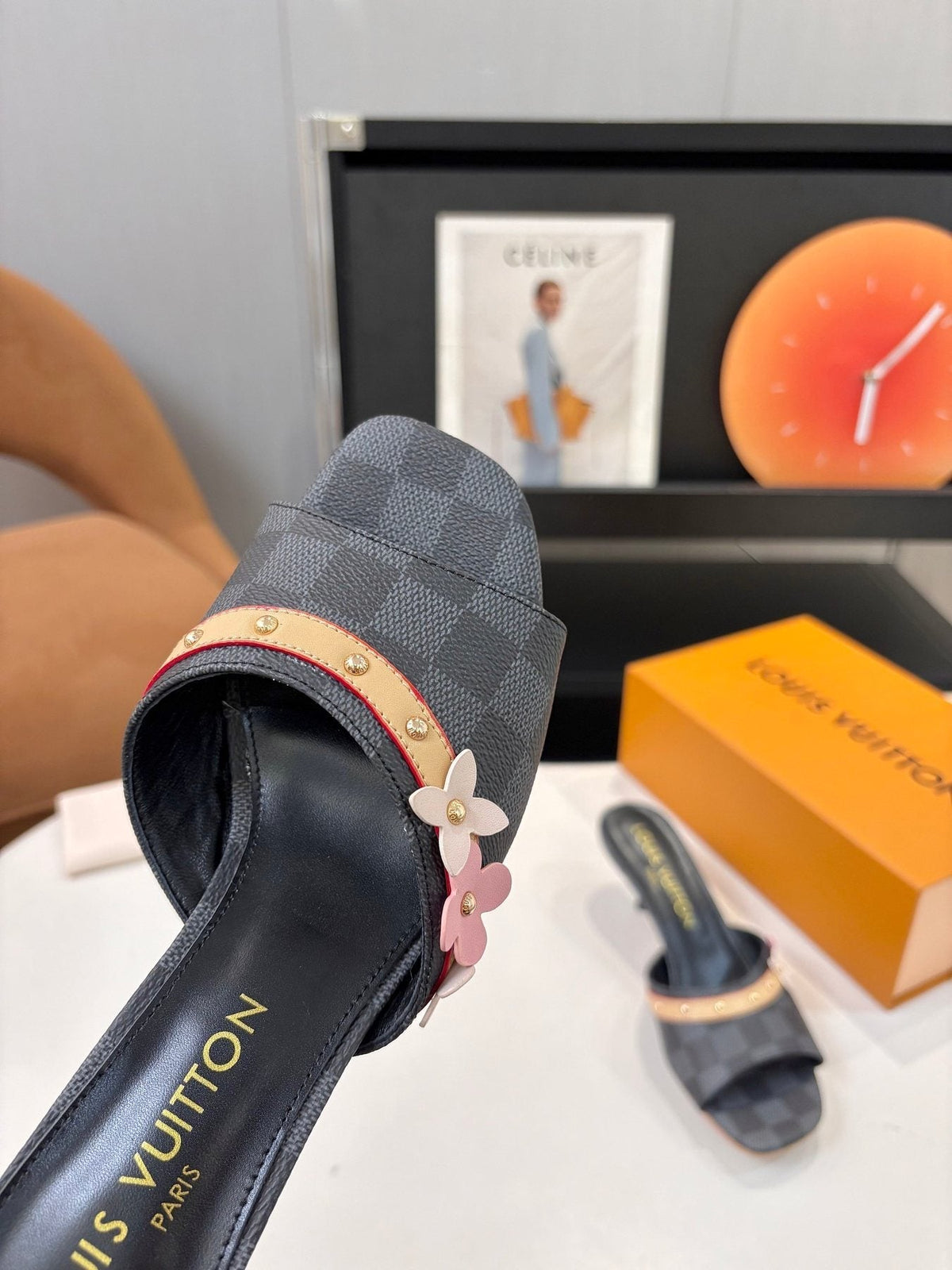 Louis Vuitton Checkered Floral Slingback Heeled Sandals