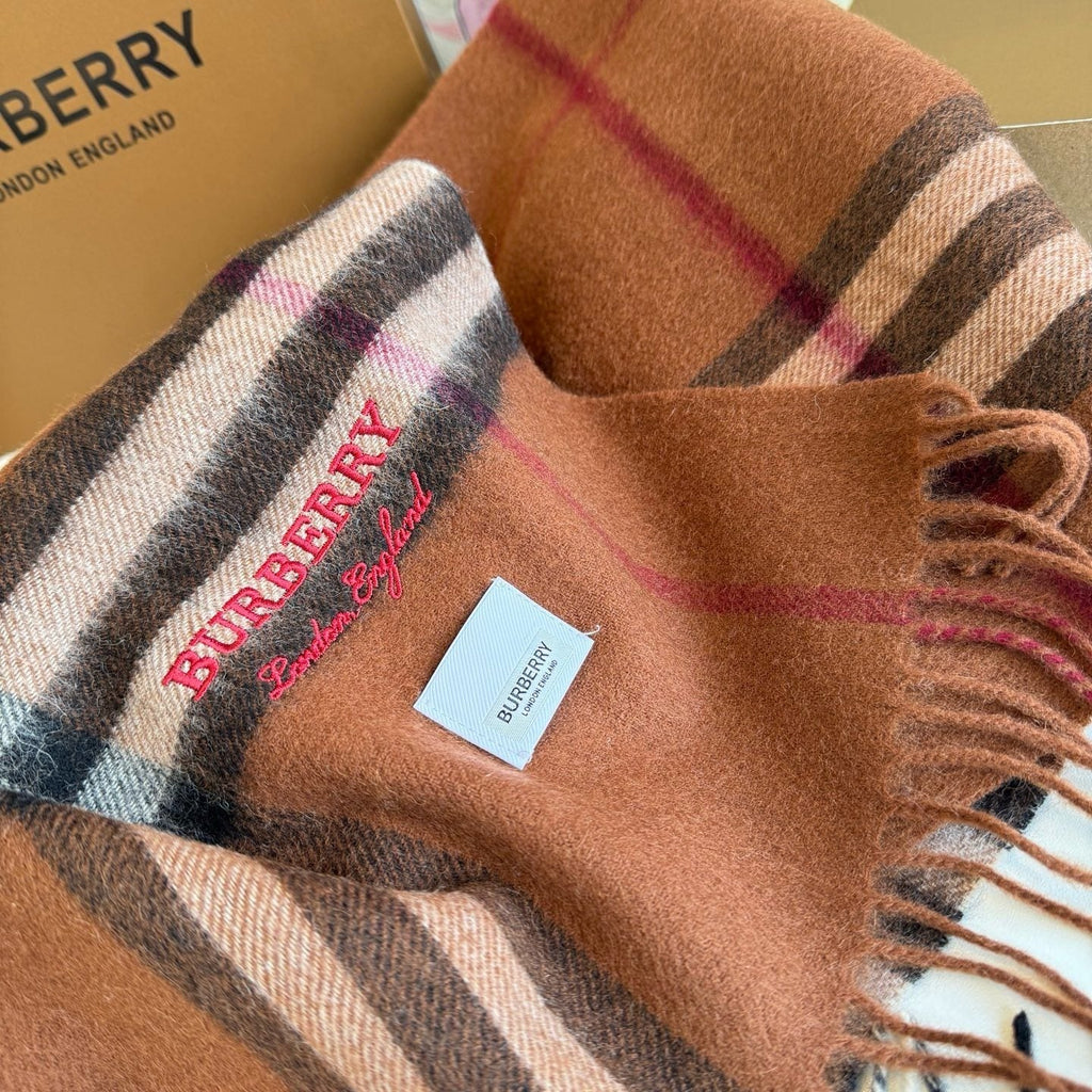 Burberry Brown Plaid Fringed Scarf