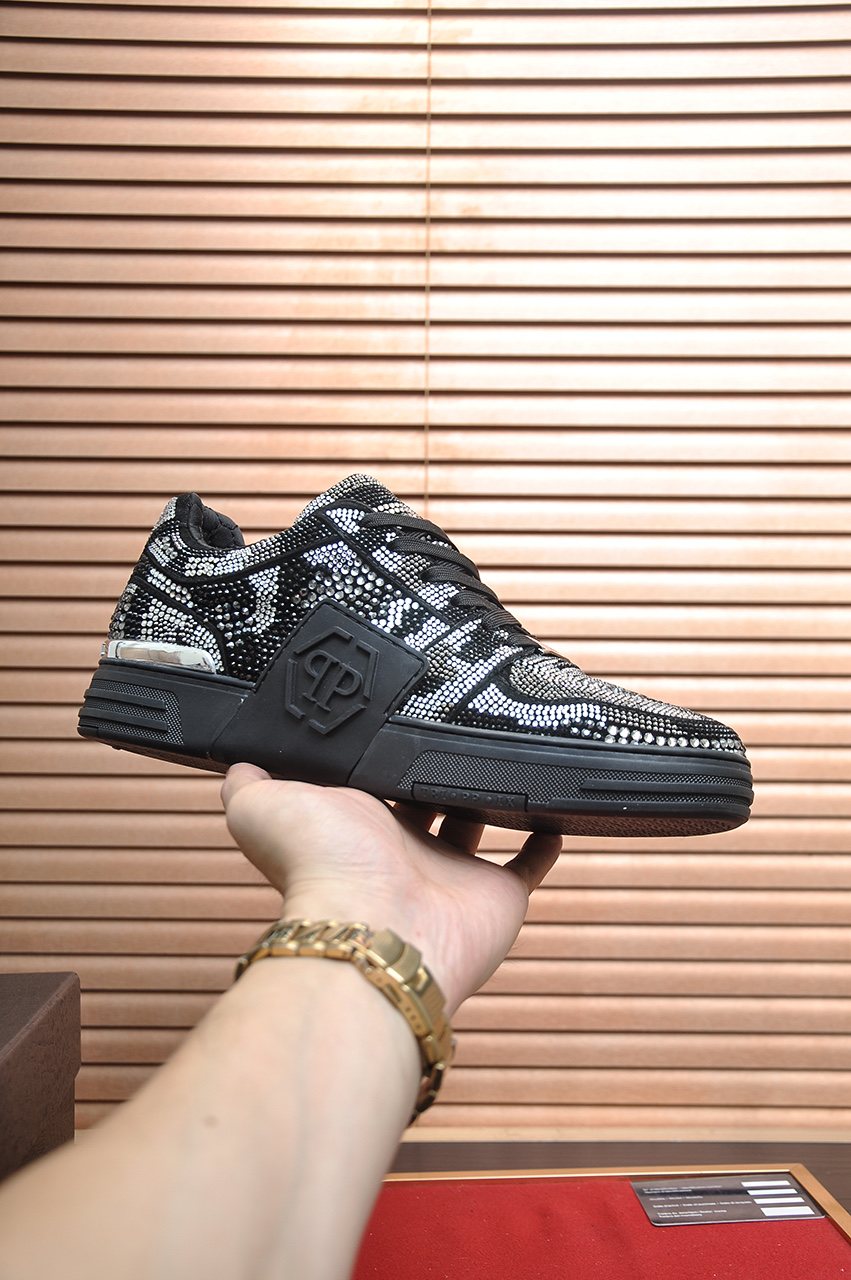 Philipp Plein Studded Black and Silver Sneakers