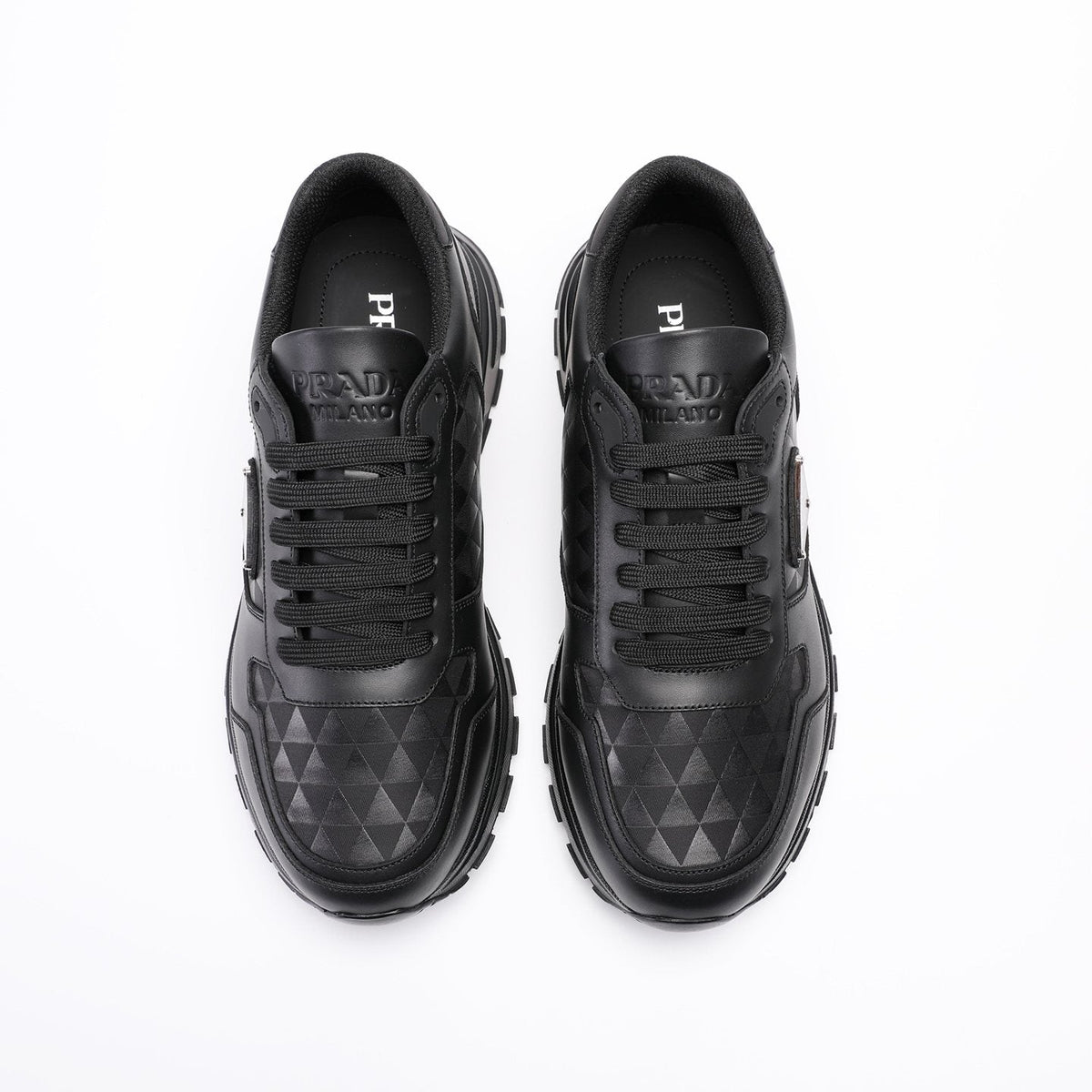 Prada Men's Black Triangle-Plaque Sneakers