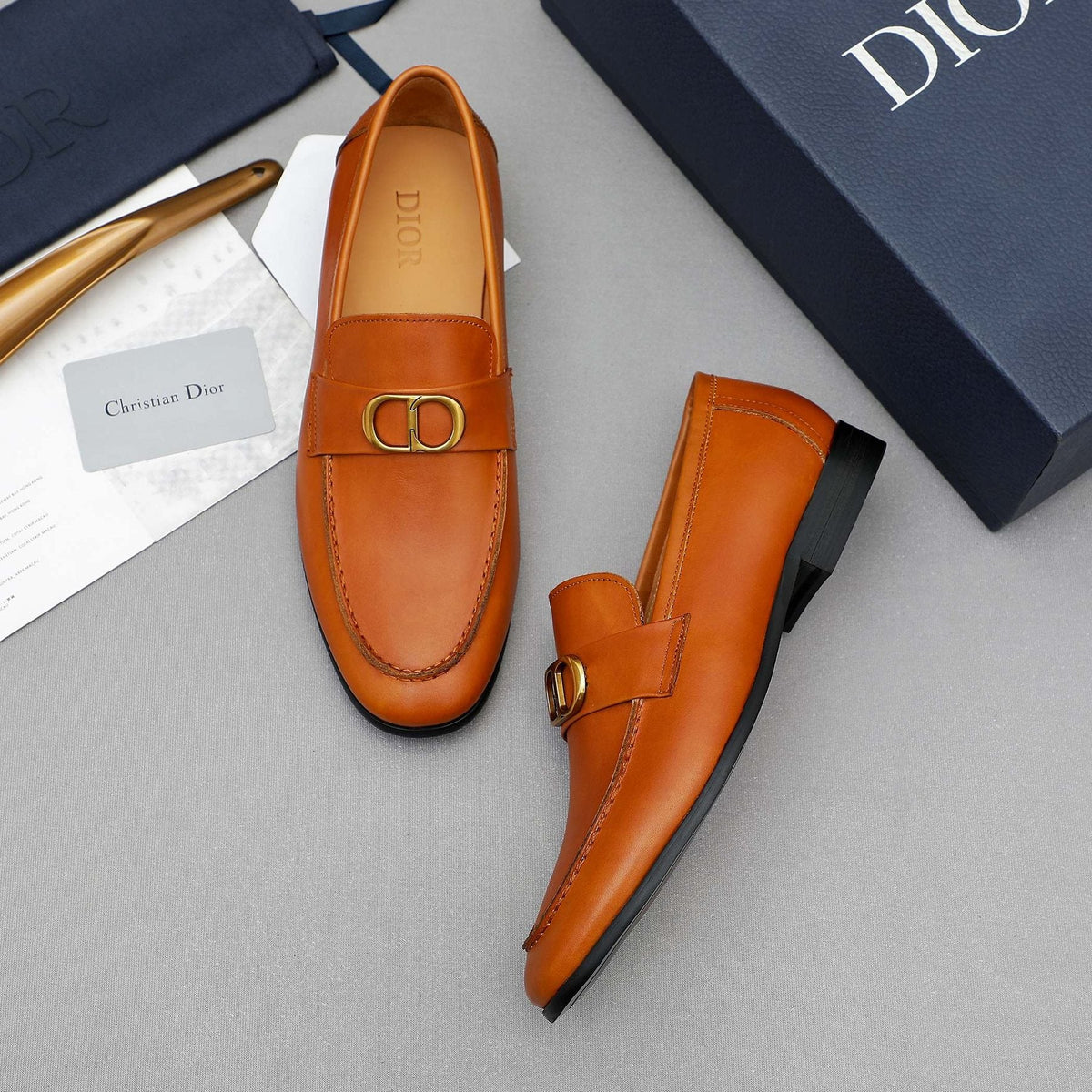 Dior Orange-Brown Buckle Loafers