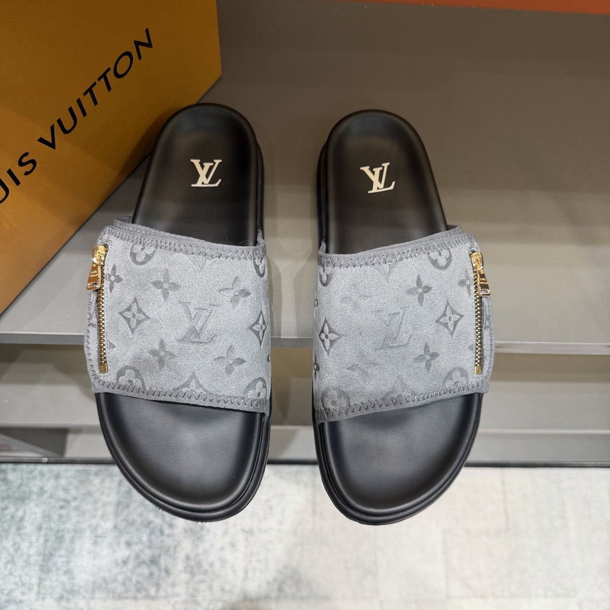Louis Vuitton Monogram Zip Slide Sandals
