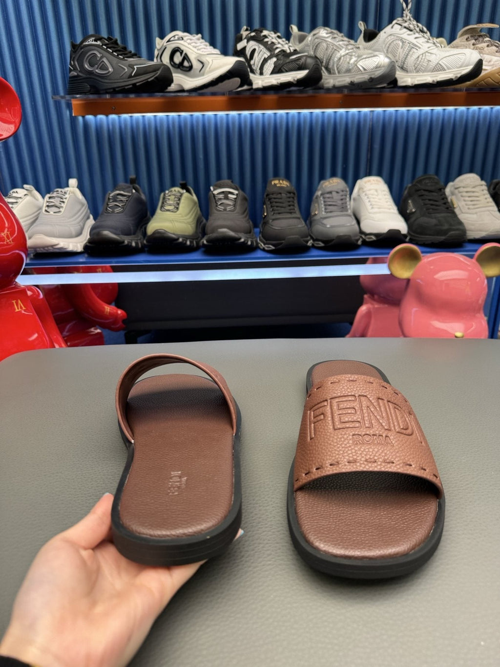 Fendi Embossed Logo Slide Sandals