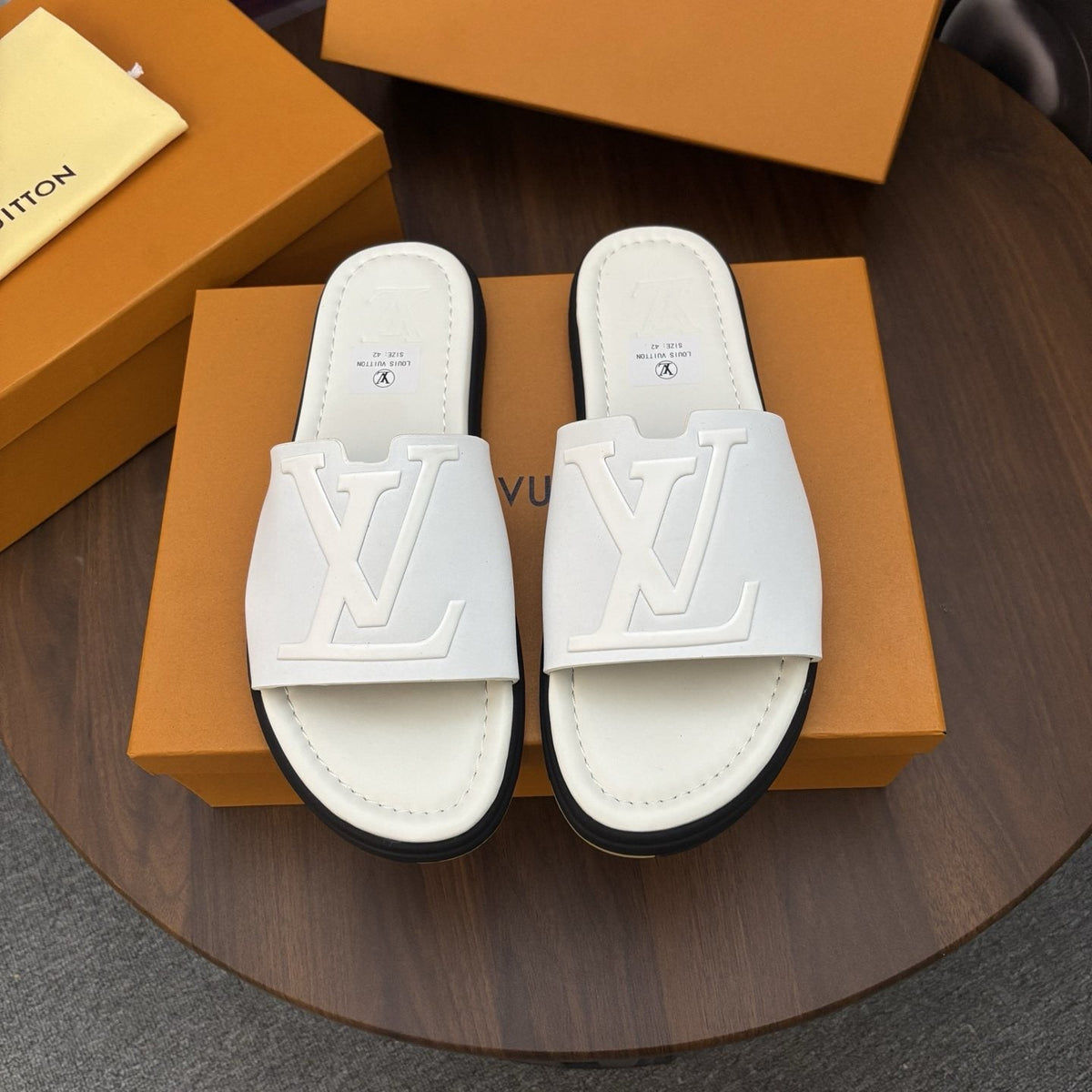 Louis Vuitton Men's Raised-Monogram Slide Sandals