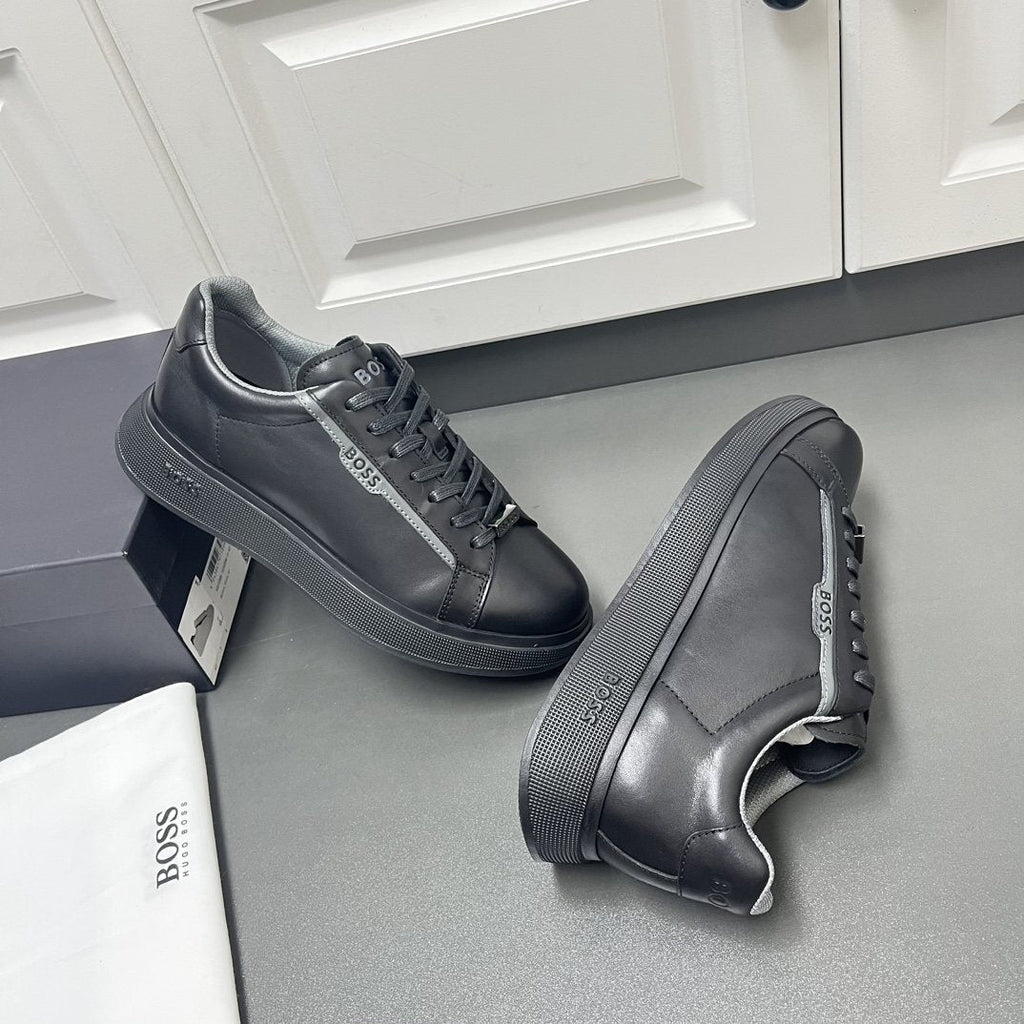 BOSS Men's Black Low-Top Sneakers - Black Finish With Tonal Sole