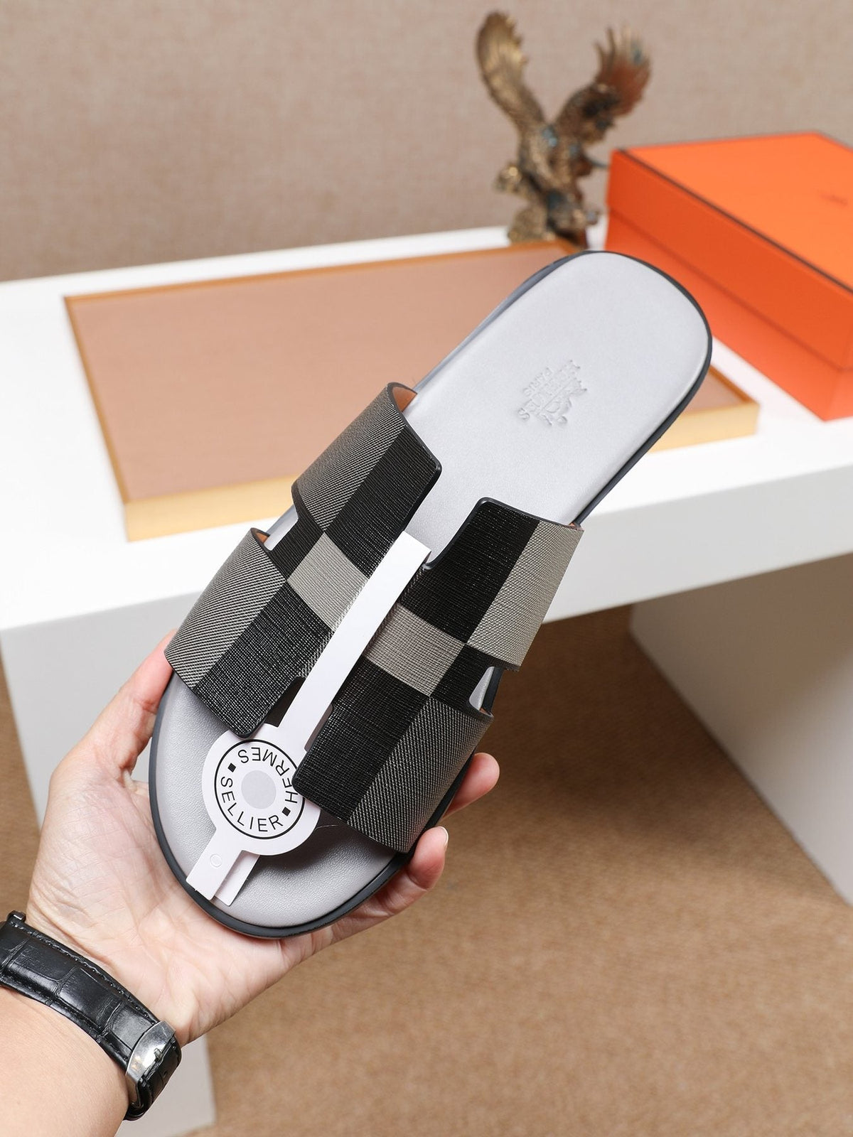 Hermès Textured H Slide Sandals