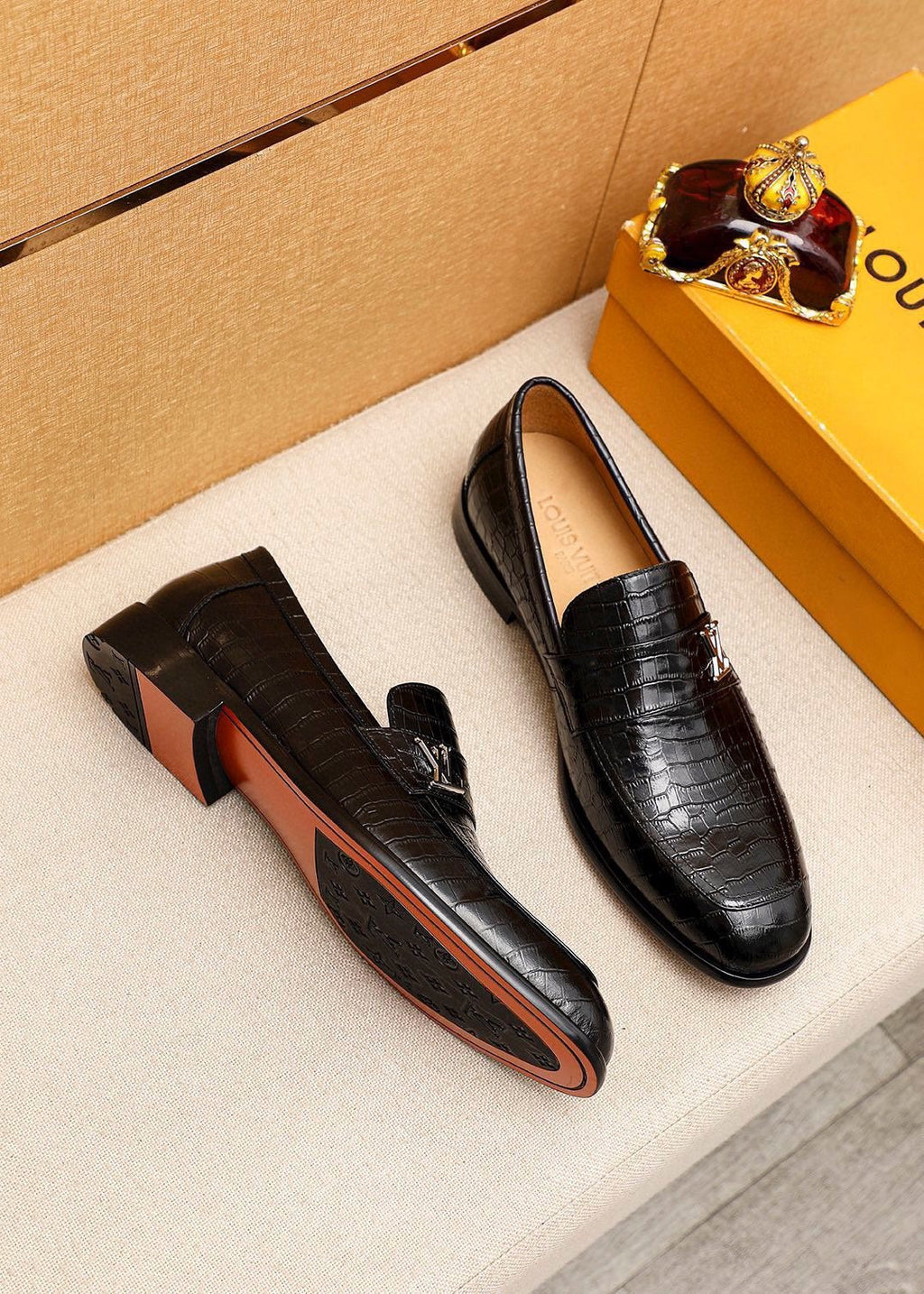 Louis Vuitton Embossed Metal-Accent Loafers
